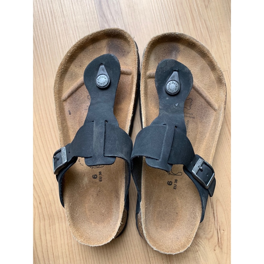 Betula (by Birkenstock) Gizeh Black Leather Sandals